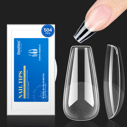 Beetles Gel Nail Kit Short Almond, 240Pcs Easy Nail Extension Set Shaped Clear Tips with 5 in 1 Nail Glue Base & Top Coat and Mini UV Lamp, Nail Tips Art Acrylic Nail Kit Gifts for Women