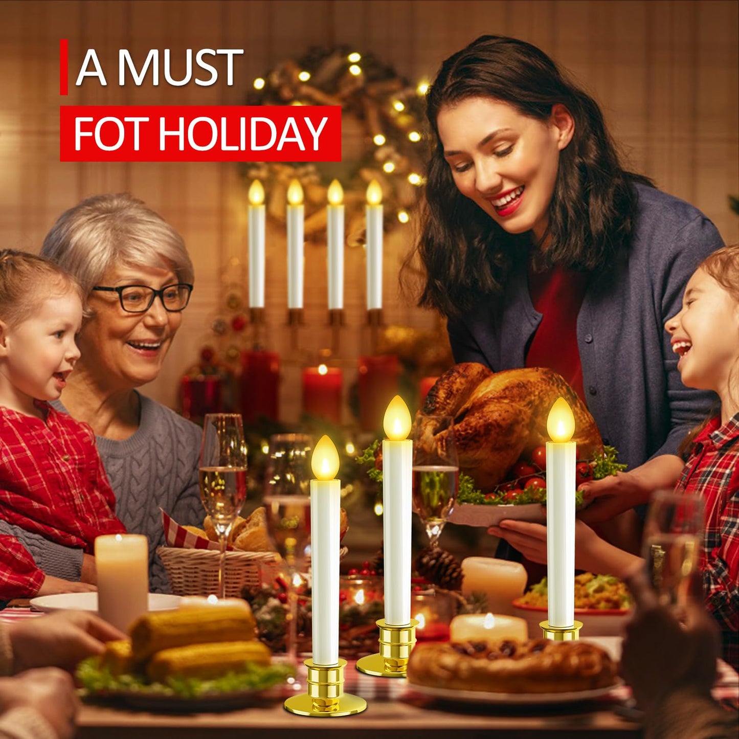 10 Pack Christmas Window Candles Lights Flameless Candle Battery Operated Candles with Remote Control Timer Gold Holders LED Candle for Party Table Top Xmas Thanksgiving Christmas Window Decorations