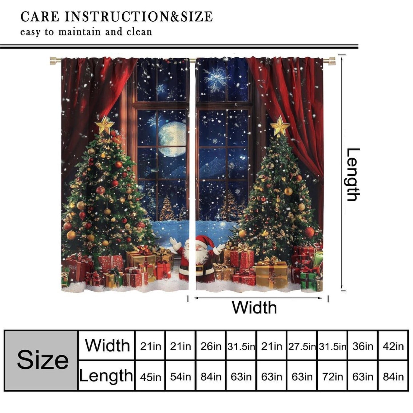 Merry Christmas Santa Claus Curtains Happy New Year Christmas Tree Snowflake for Living Room Bedroom Blackout Decor Window Drapes 42" W X 45" L