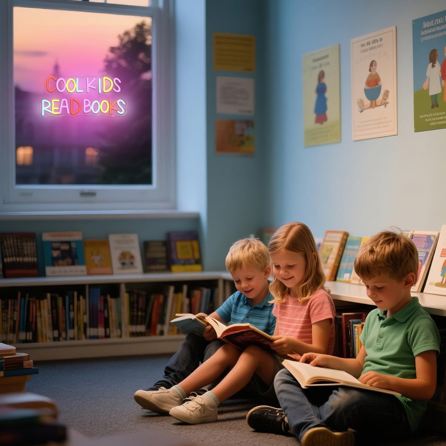 VVYXX Cool Kids Read Books Neon Sign Reading Corner for Kids Neon Signs for Wall Decor LED Light Library Classroom Book Club Christmas Gift for Teens