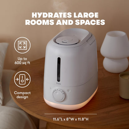Frida Baby 3-in-1 Cool Mist Humidifier for Large Rooms, Top Fill Humidifier for Bedroom, Allergy Relief, 60 Hour Runtime + Nightlight, Auto Shut-Off, Quiet, Carry Handle, Essential Oil Diffuser