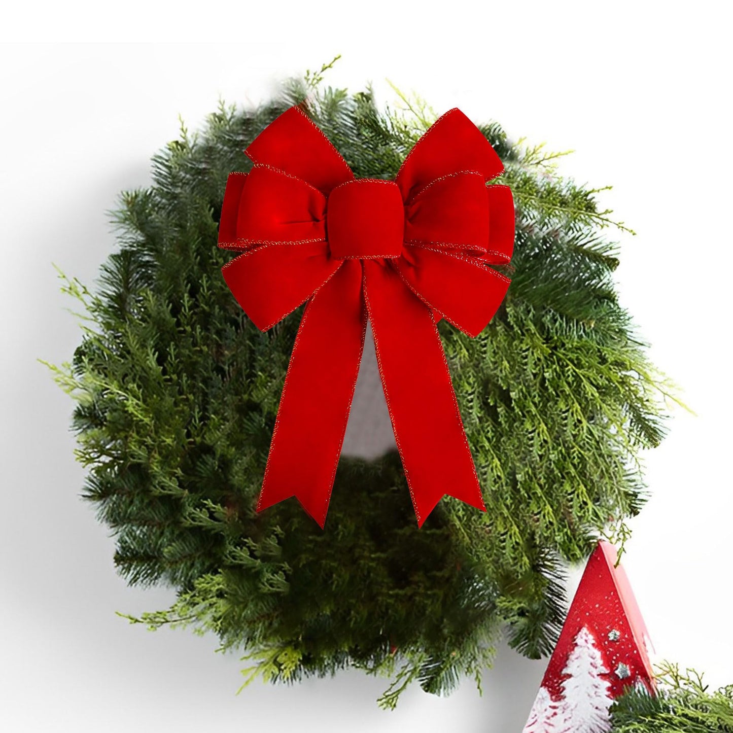 Satenwie Red Christmas Bows Large Velvet Bow for Wreaths, Tree, Outside Decorating, Outdoor (12 * 14 inch)