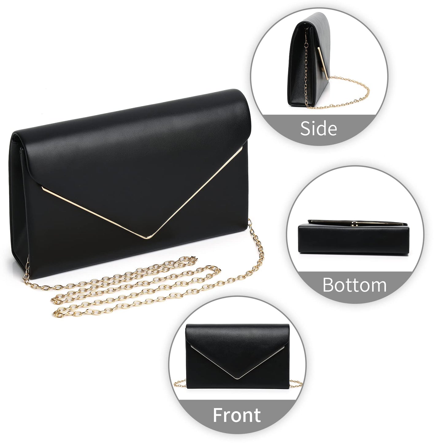Labair Chic Vegan Leather Clutch Purse Envelope Clutch Bag for Women Evening Wedding Party Formal Purse Handbag. (Black)