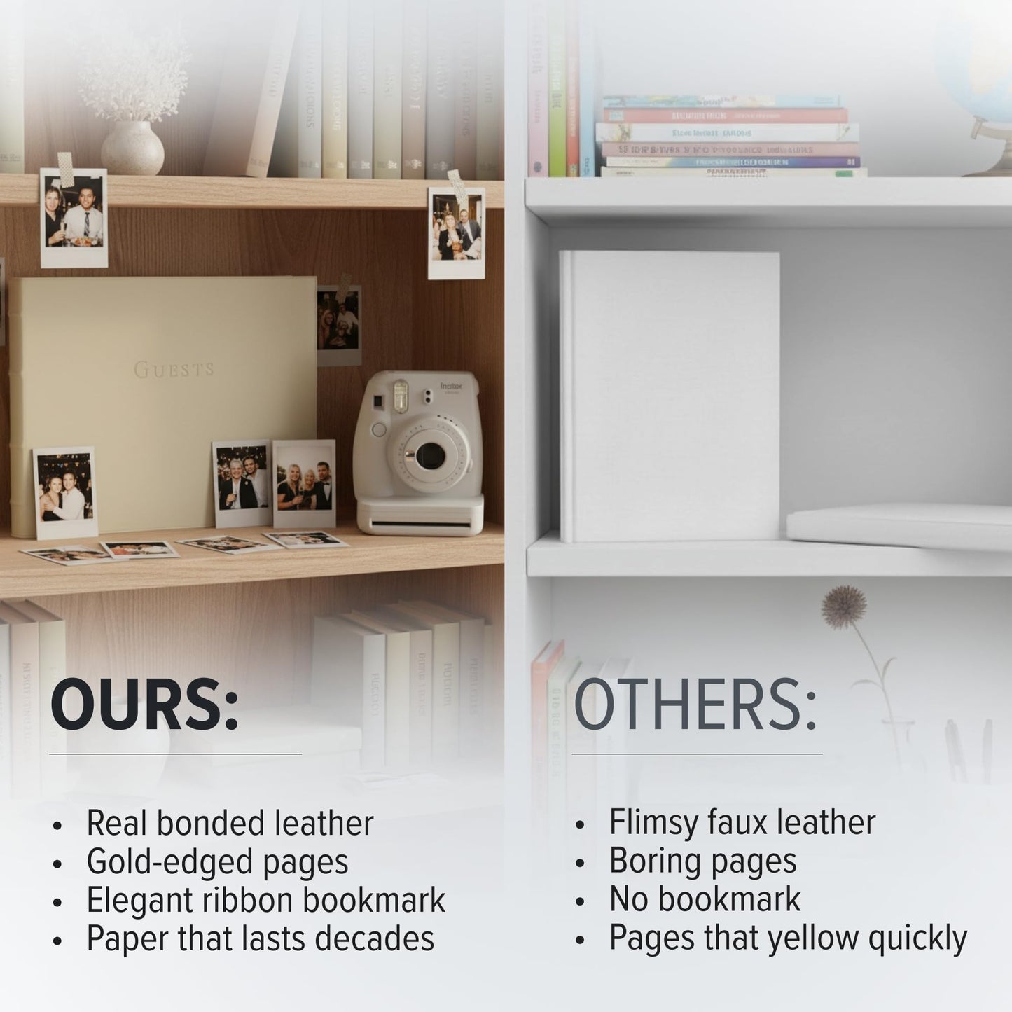 Gallery Leather Guest Book - Great for Wedding, Reception, Baby and Bridal Shower, Birthday Party and Vacation Home - 192 Lined Pages to Sign In, add Polaroid Photo - Hardcover 9x7" - Acadia Black