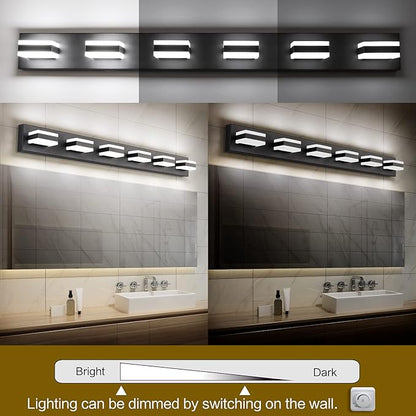 SOLFART Bathroom Light Feature Modern LED Dimmable Matt Black Bathroom Vanity Light 6 Lights Acrylic Vanity Light Over Mirror