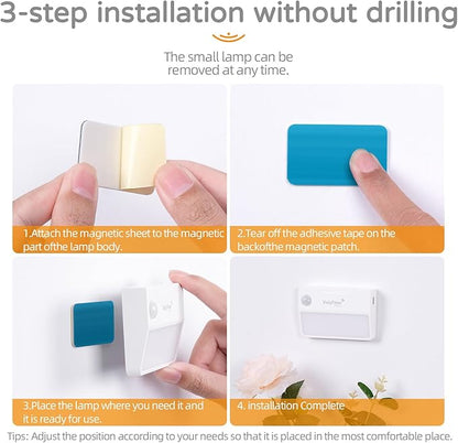 4 Pack Motion Sensor Night Light, Rechargeable Stair Lights Indoor, Warm White Motion Sensor Light Indoor, Battery Operated Night Light for Hallway, Stairway, Bathroom, Bedroom, Kitchen