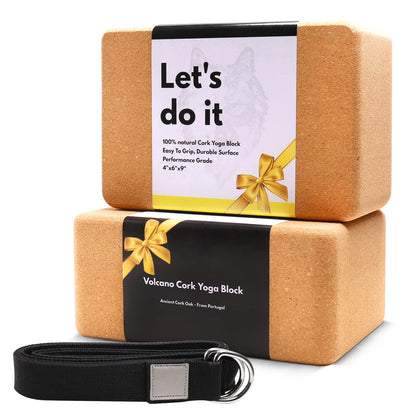 Cork Yoga Blocks 2 Pack Set -Natural Cork from Portugal, 9"x6"x4" Yoga Blocks Non-Slip&Anti-Tilt for Women| Men, Lightweight, Odor-Resistant| Moisture-Proof, Perfect Yoga Equipment