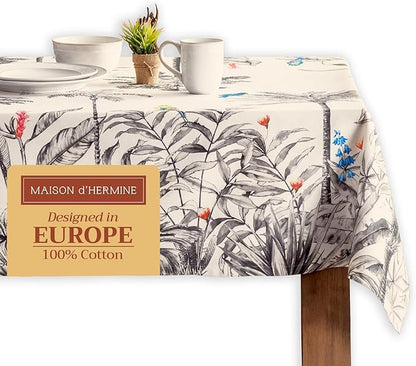 Maison d' Hermine Table Cloth Rectangle Table 100% Cotton 60 x 90 Inches Fall Tablecloth Reusable Everyday Use for Thanksgiving Christmas Decorations Dining Farmhouse Party (Amazonia)