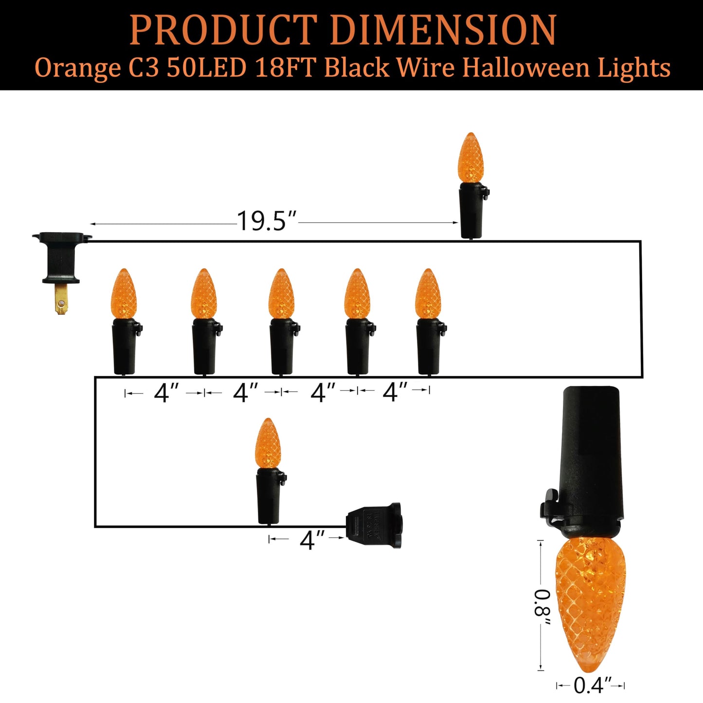 MXTCLM Orange C3 Halloween String Lights 50LED Strawberry 18ft Waterproof Black Wire Lights for Outdoor Indoor Garden Yard Home Halloween Party Decoration(Orange)
