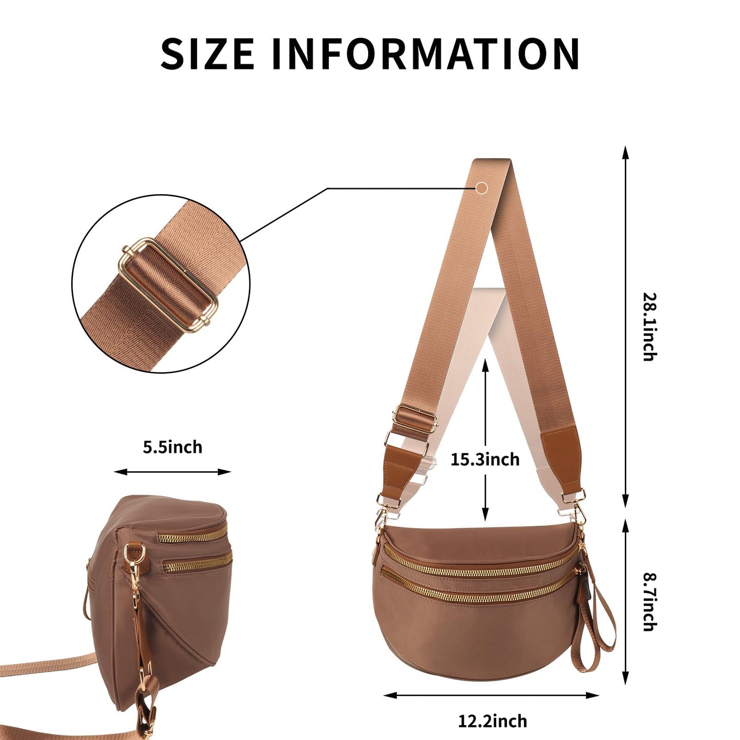 Crossbody Bags for Women Cross Body Purse Bum Bag Large Fanny Waist Pack with Adjustable Strap Caramel Brown