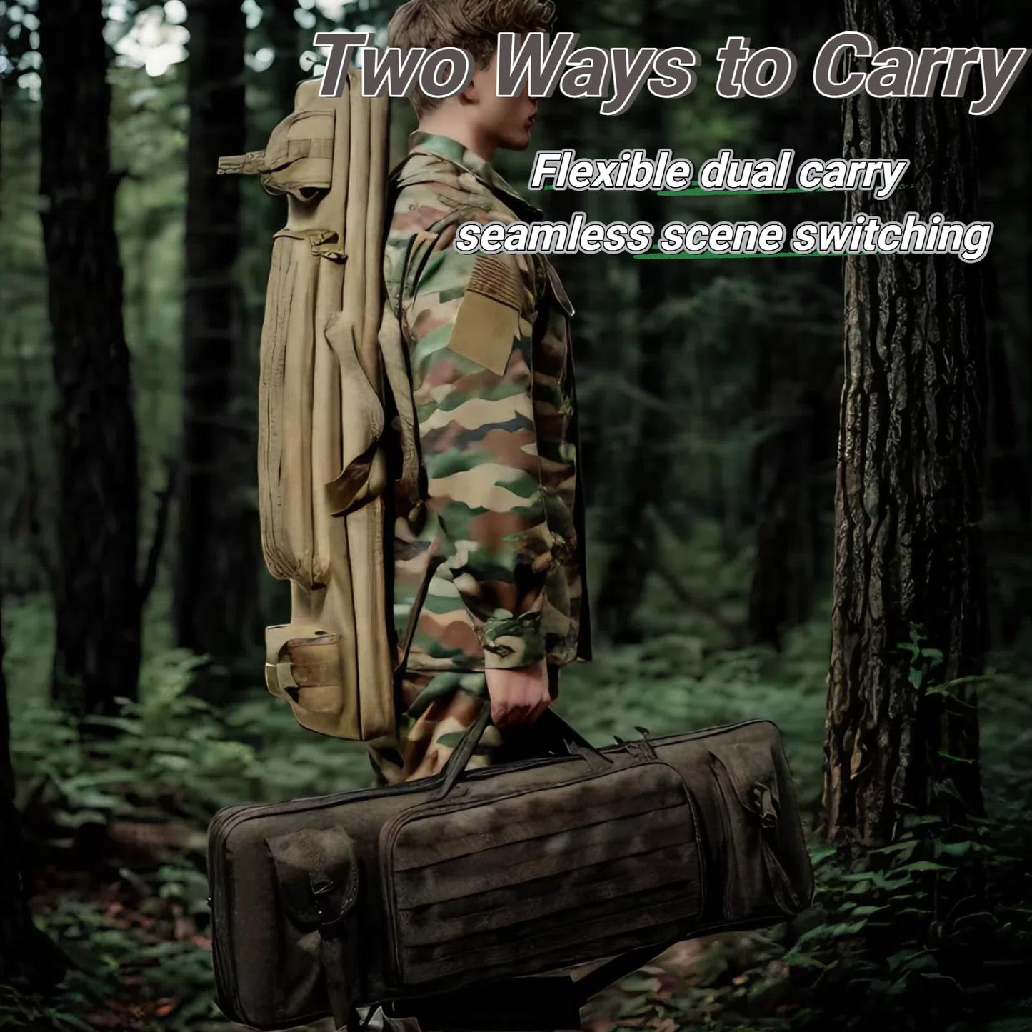 KOKKOYA Soft Gun Case for Rifles and Shotguns Long Scoped Rifle Range Bag Backpack with Tactical Pockets Durable Oxford Fabric Adjustable Sling Dual (black, 34 inch x 12 inch)