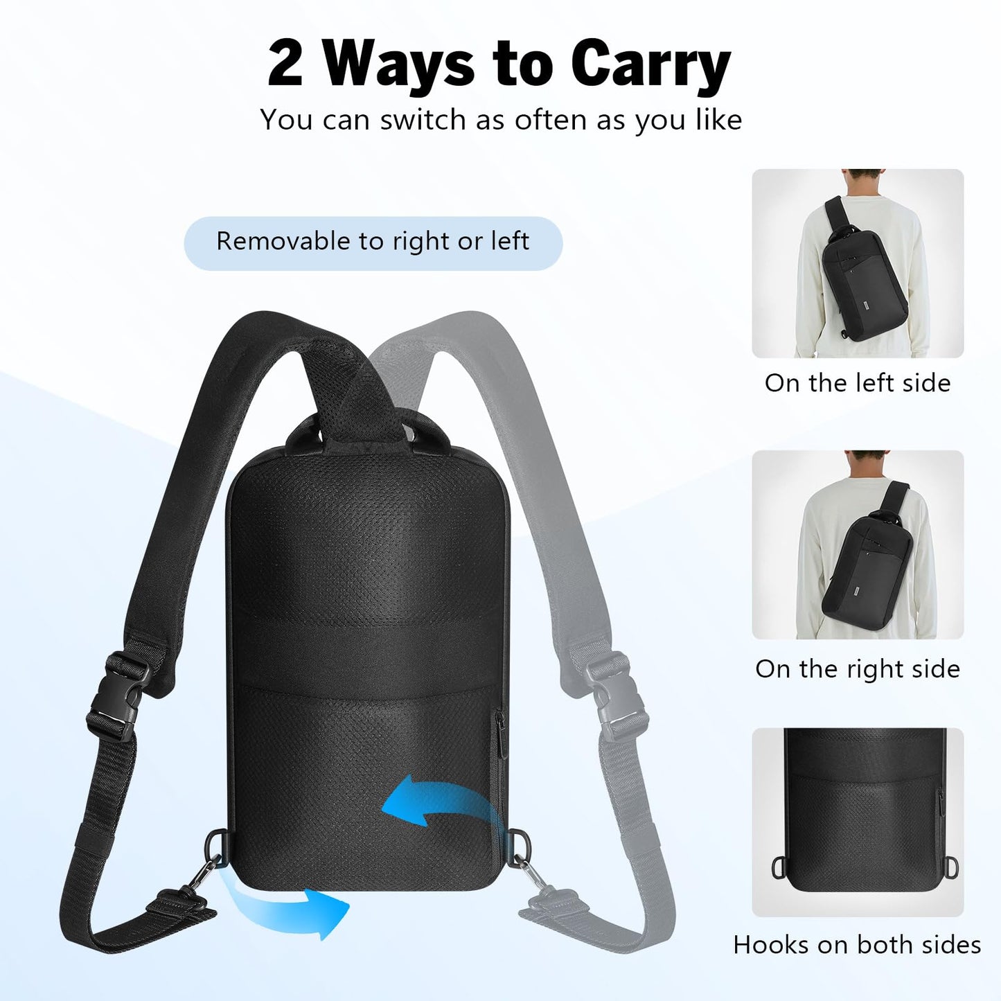 MoKo Compact EDC Sling Bag for New 13-inch iPad Pro M4/Air M2, Minimalist Chest Shoulder Crossbody Bag for Men Women Daily Use, Single Strap Daypack for New 13" MacBook Air/14 MacBook Pro, Black