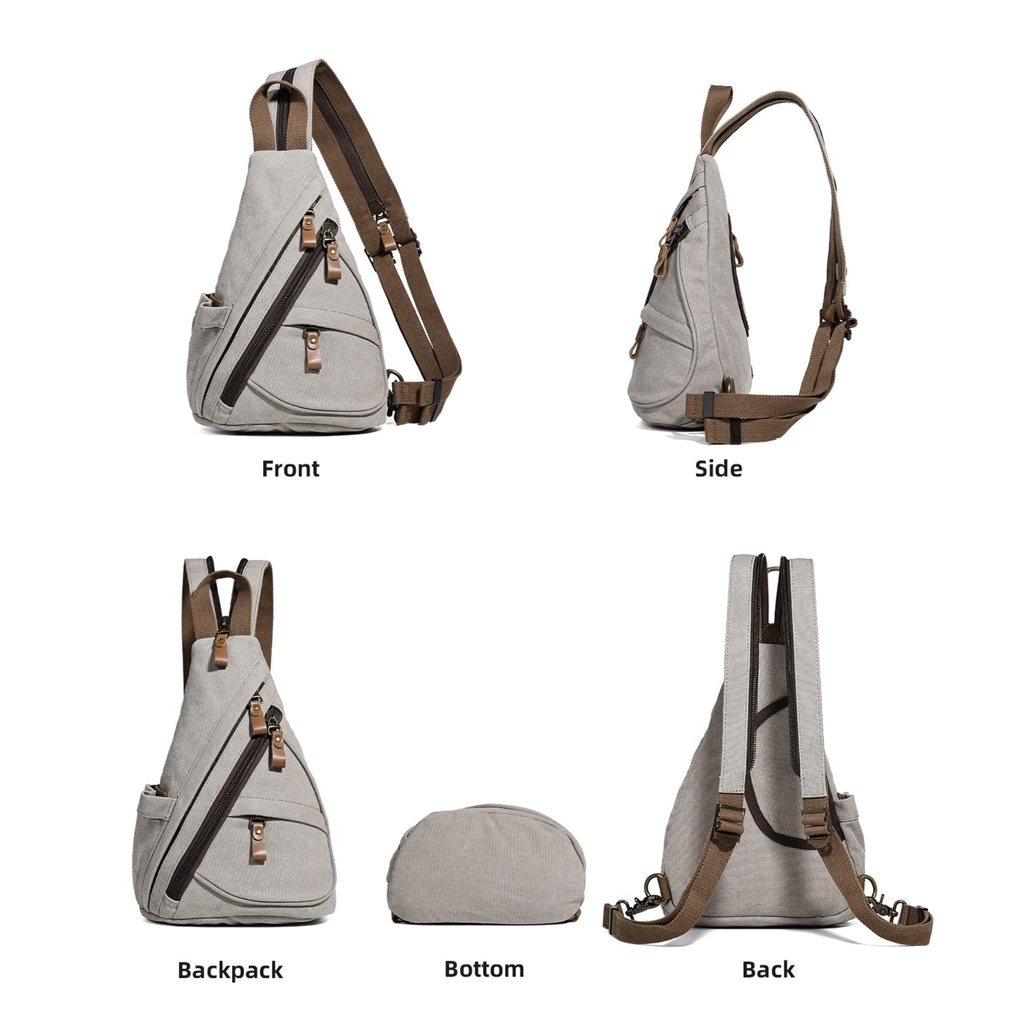 KL928 Canvas Sling Bag - Small Crossbody Backpack Shoulder Casual Daypack Rucksack for Men Women(Small Version, Leaden)