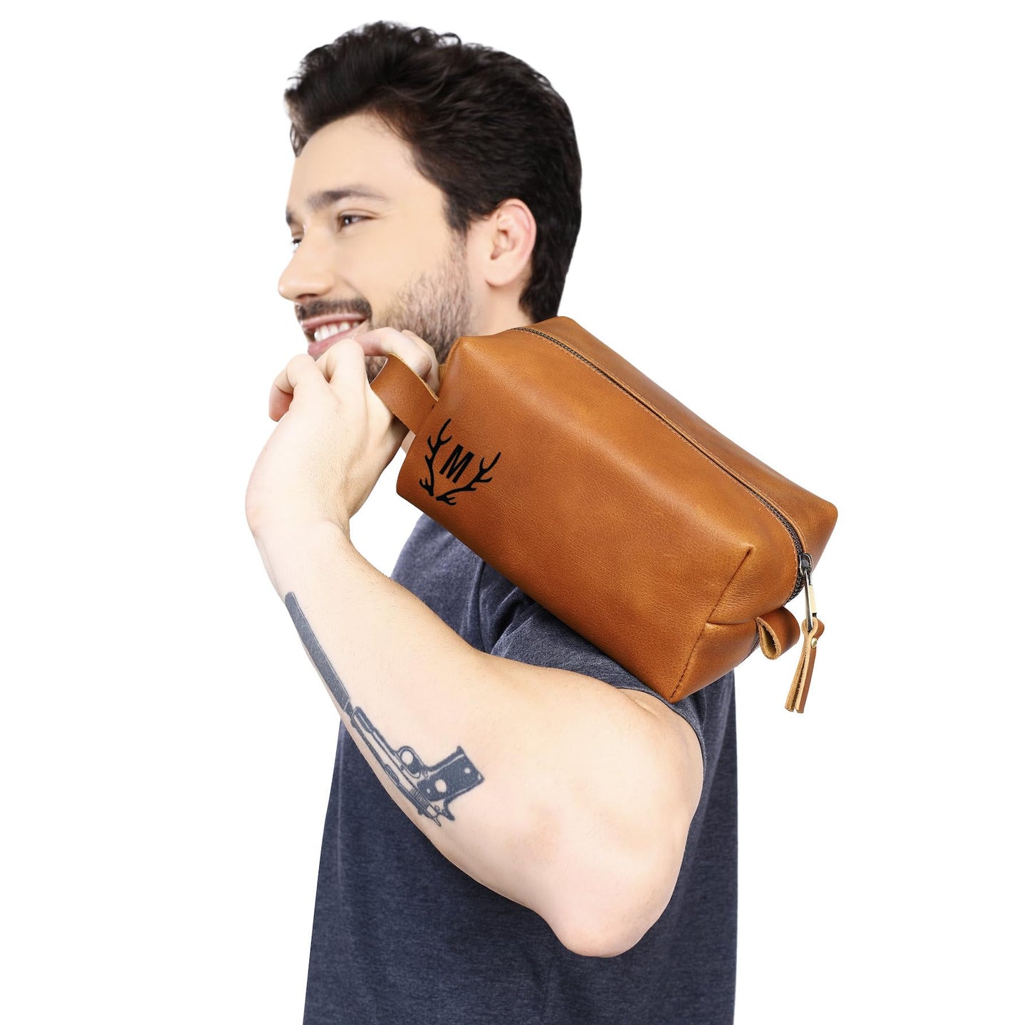 Luxe-Range Personalized Full-Grain Leather Toiletry Bag, Groomsmen Gift, Christmas Presents, Travel Kit For Men