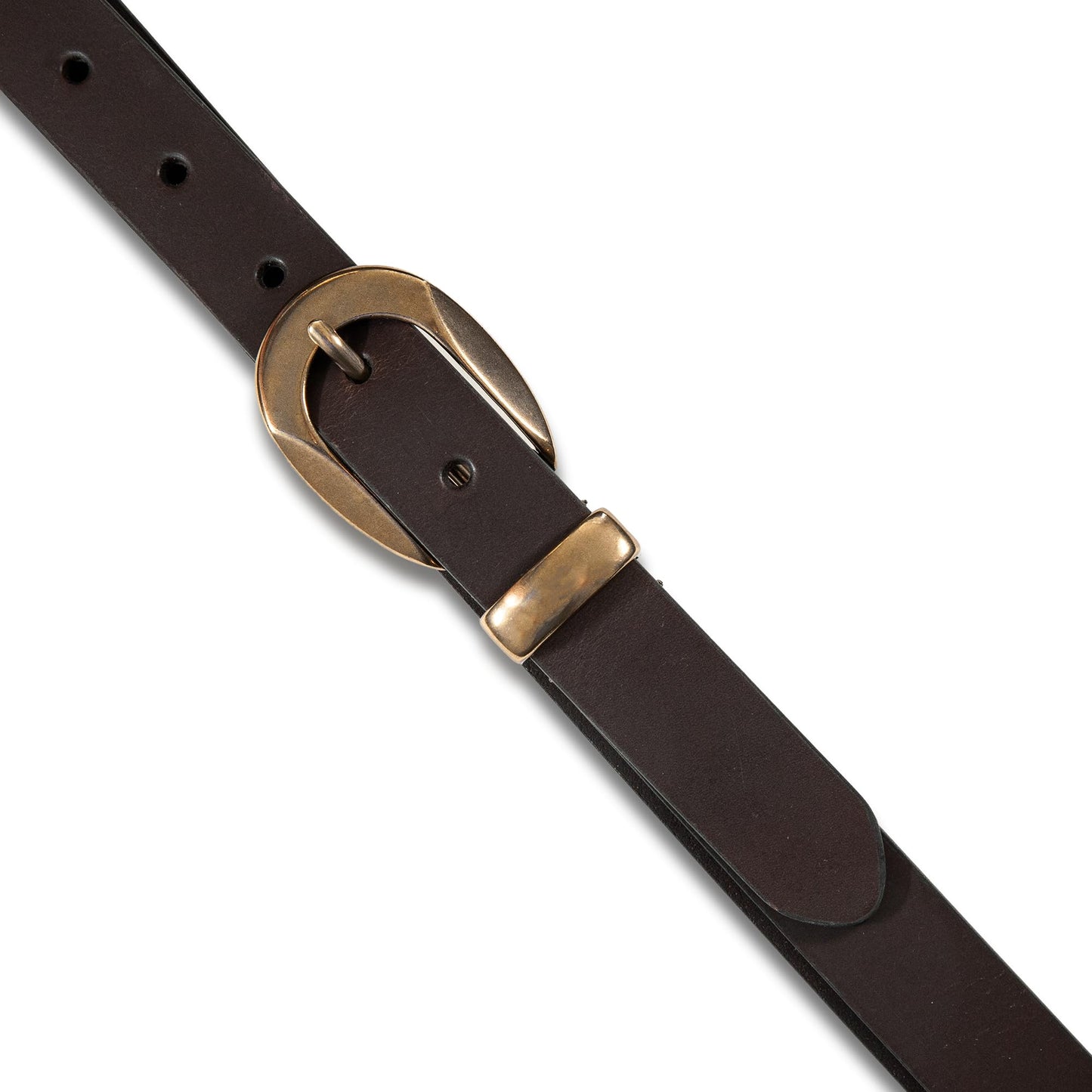 Lucky Brand Women's Minimalist Genuine Leather Belt with Antique Brass Harness Buckle, Large, Brown