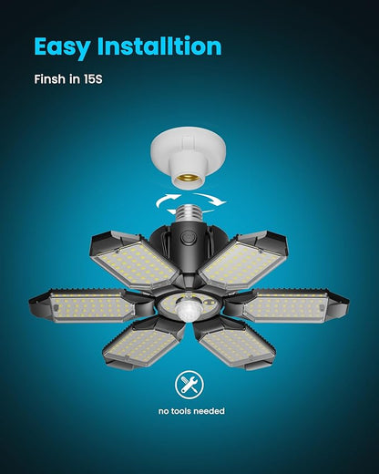 Motion Sensor Garage Lights 20000LM, Motion Activated Garage Ceiling Led Shop Light with Screw-in E26 Socket & Auto Shutoff - Motion Sensor Light Indoor Bulb for Warehouse/Attic/Barn 2-Pack