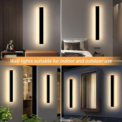 Mikeru 31.4inch Long LED Wall Light Fixtures, 10%-100% Dimmable Black Exterior Wall Sconces, 3000k-6000k Acrylic Invisible Exterior Wall Light for Porch Modern Outdoor Wall Mount Lighting