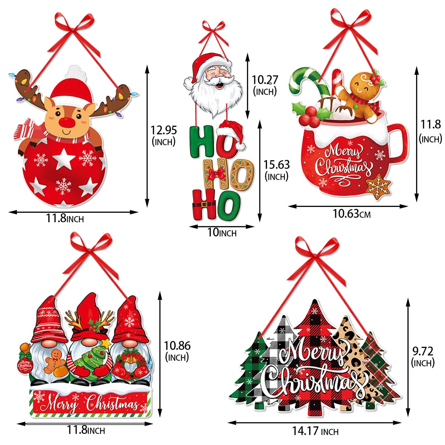 Merry Christmas Home Front Porch Door Hanger Decor Red Green Party Paper Signs Banners Tree Elk Snowman Santa Claus Wall Hanging Indoor Decorations