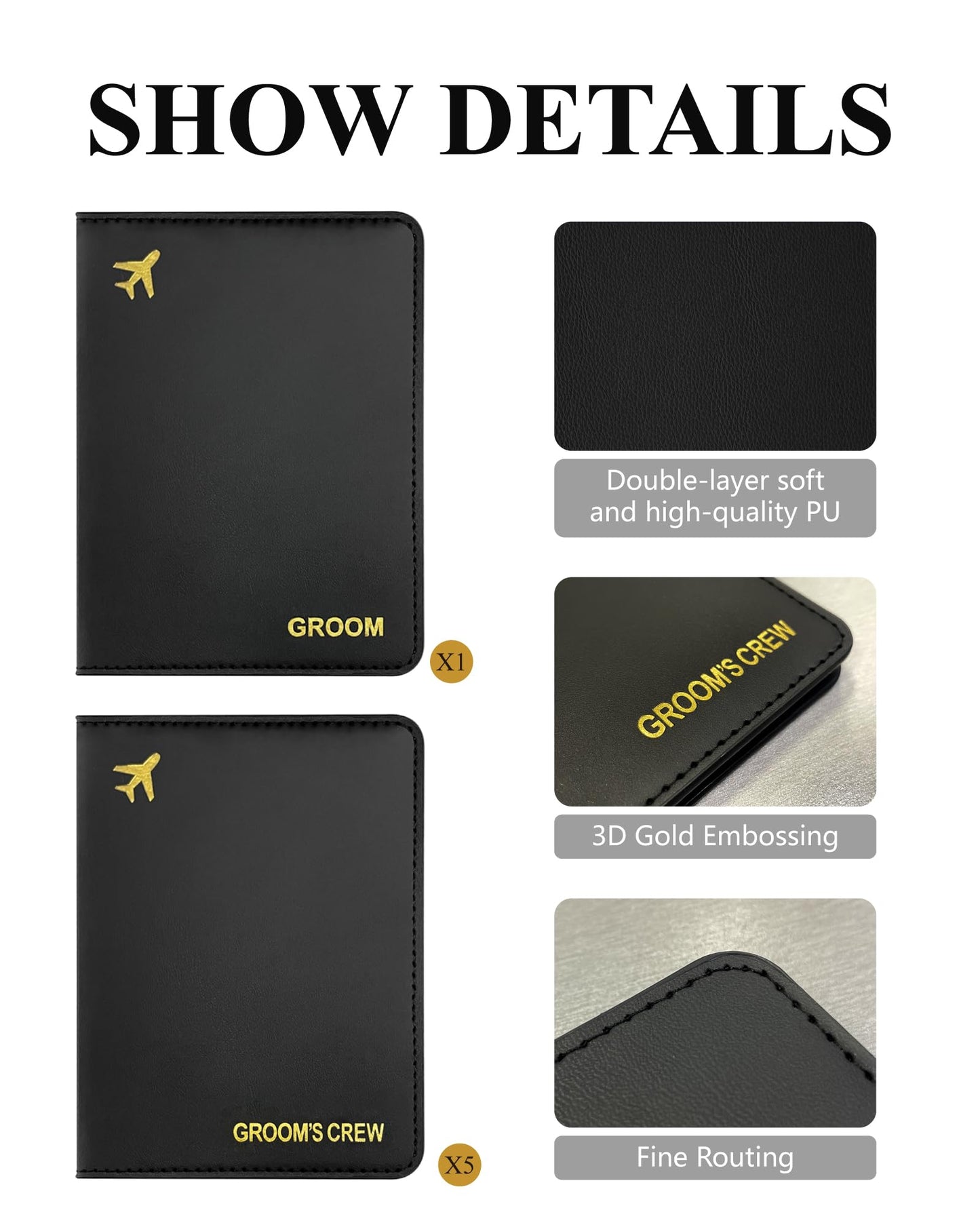 Groomsmen Gifts Passport Holders - Groom's Crew Gold Hot Stamping | PU Leather Travel Wallet | Bachelor Party Proposal Gift for Groomsman