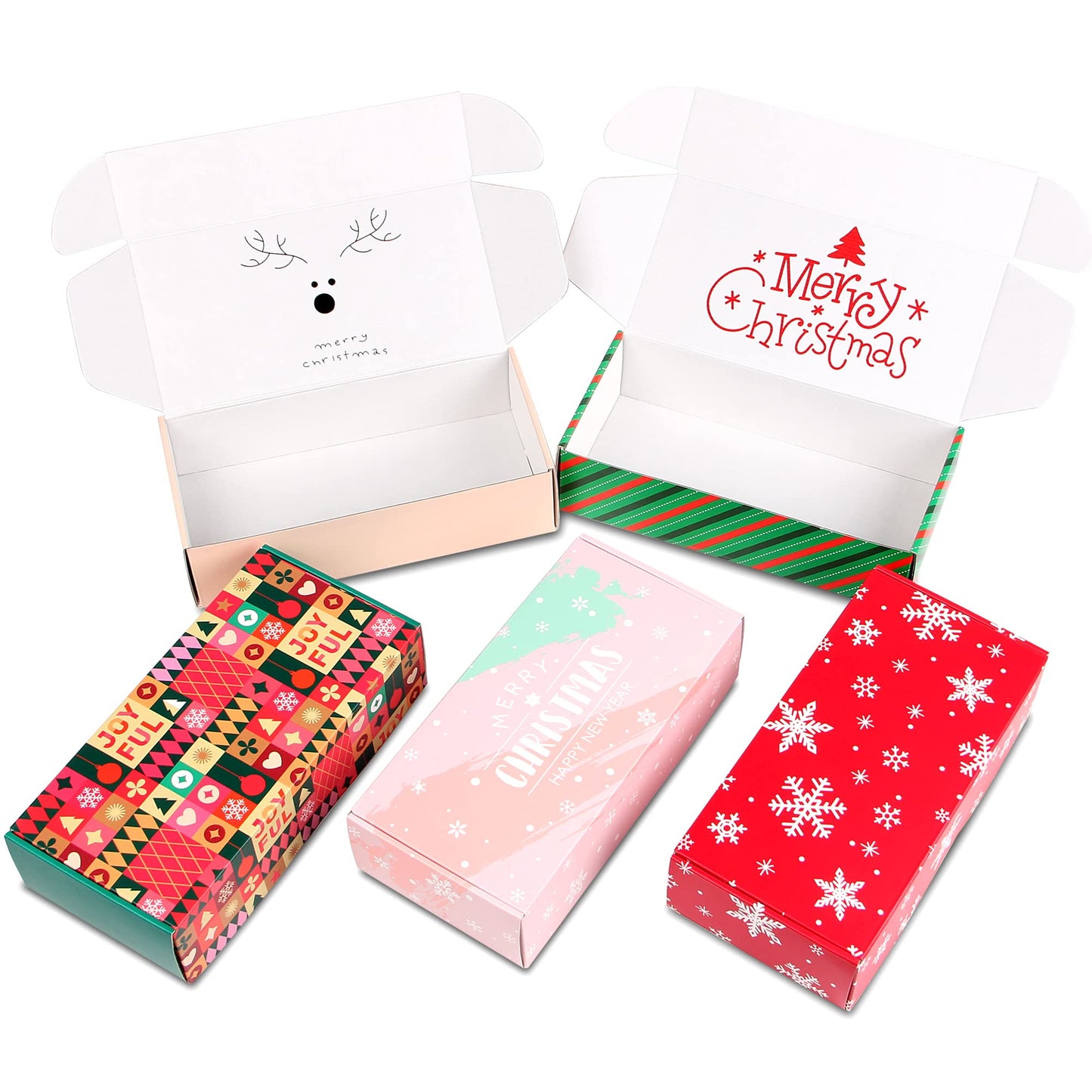 TONESPAC 25 Pack 8x4x2 inch Small Christmas Gift Box with Lid, Recyclable Corrugated Cardboard Shipping Boxes for Small Business,Gift Packaging,Specially Designed Box. (8"x4"x2",Xmas Mix Pattern)