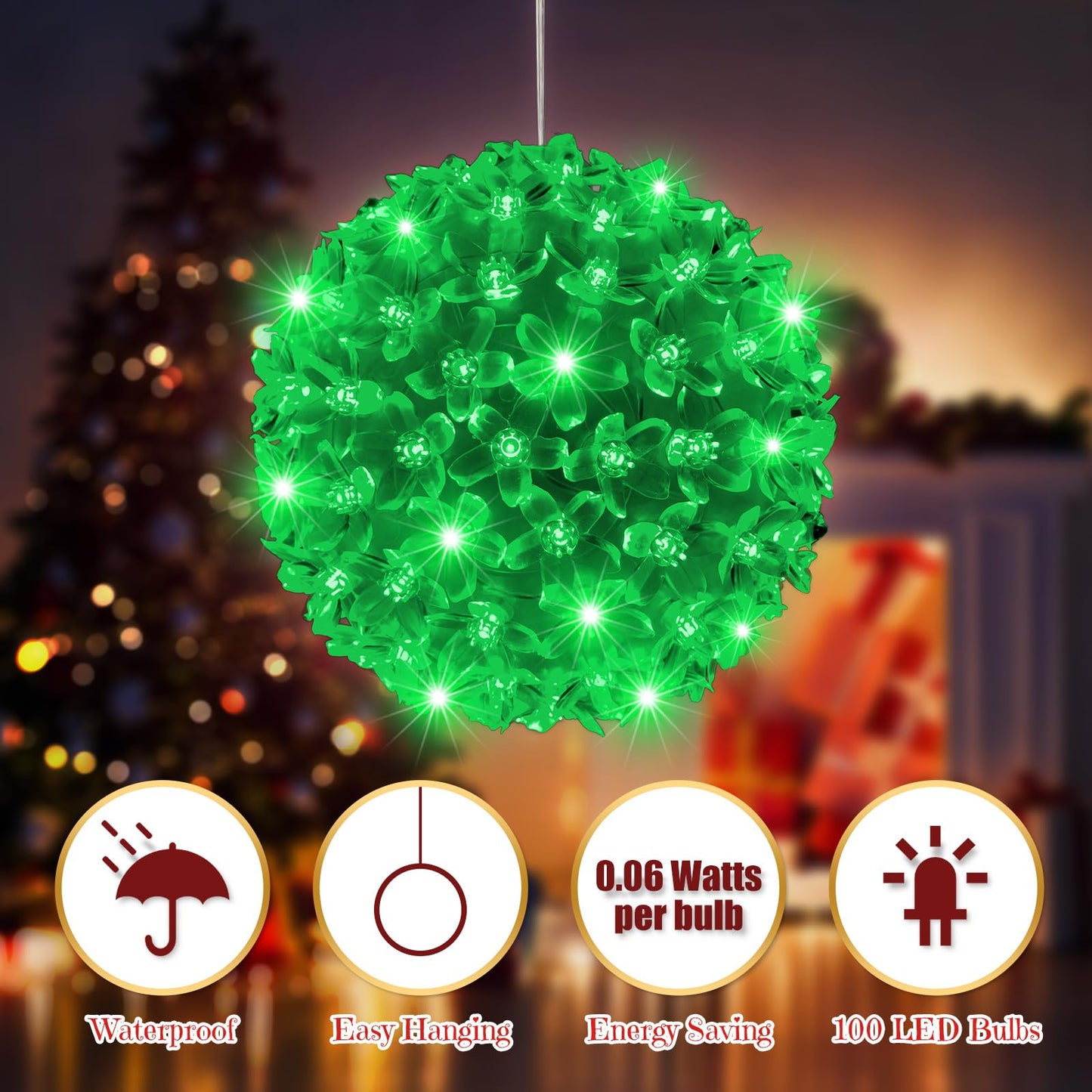 Baquler 6 Pcs Christmas Starlight Sphere 5.5 Inch Window Lights Hanging Outdoor Lights With 100 Bulbs for Wedding Christmas Decoration (Green)