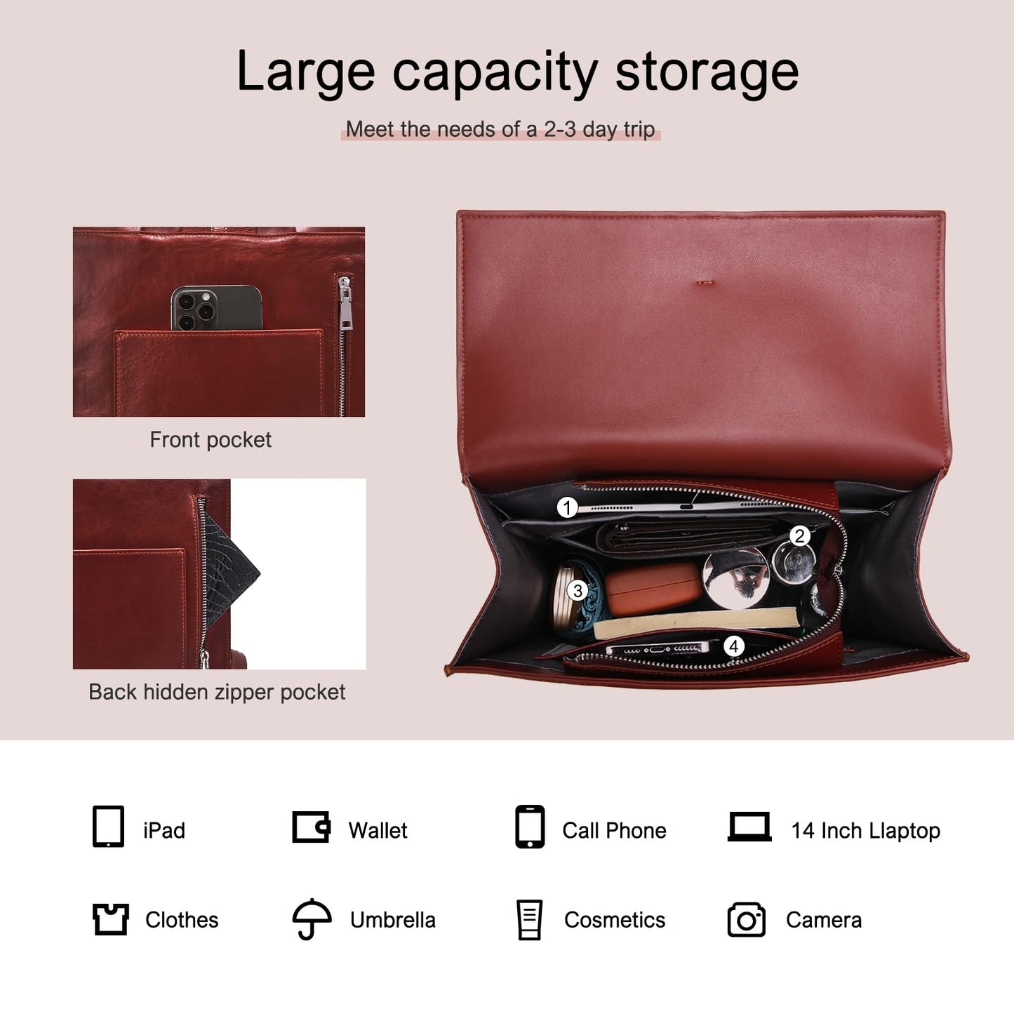 BOYATU Leather Backpack Purse for Women: Business Work Bags for Men - Luxury Designer Handbags for Classic, Brown