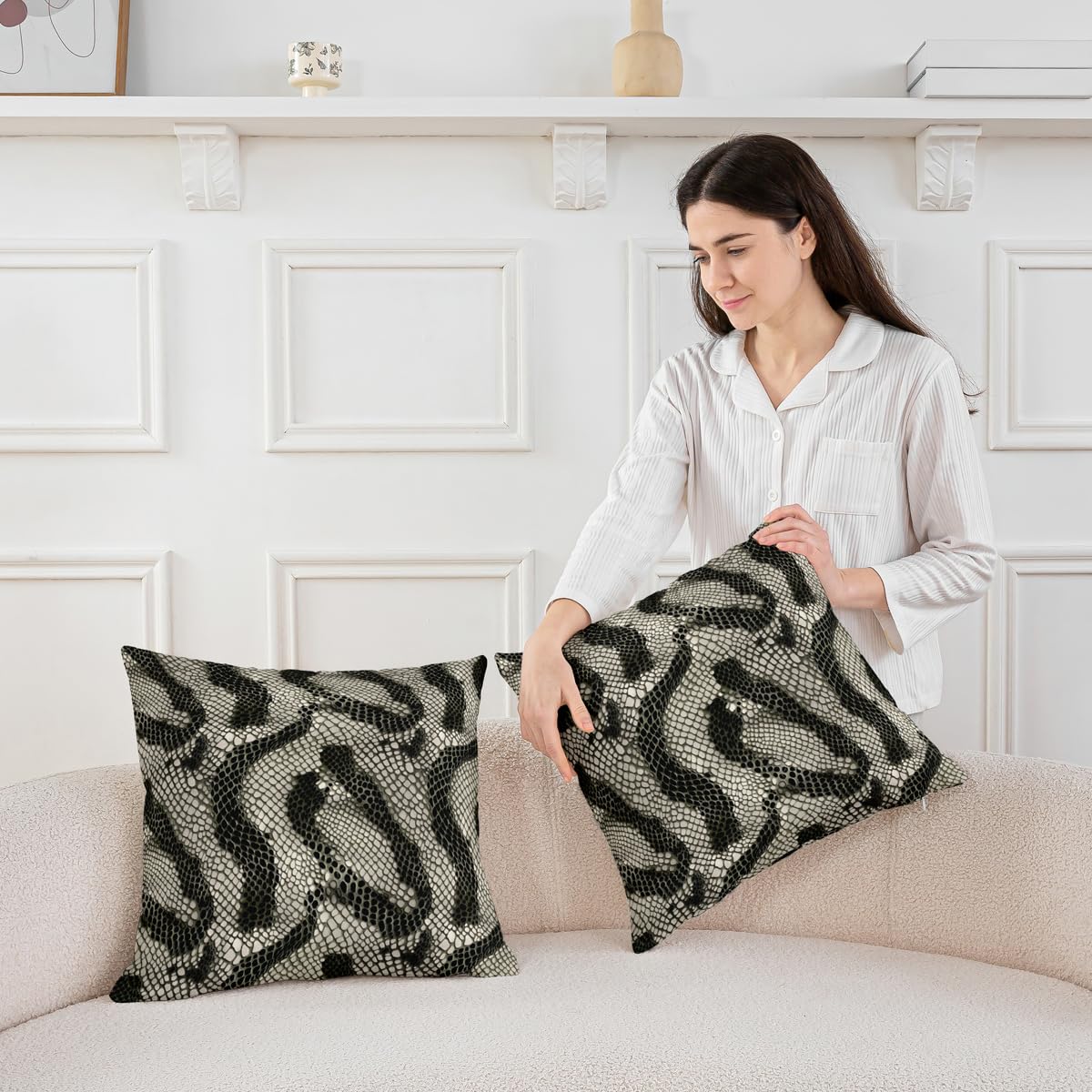 Snake Throw Pillow Covers Black Serpent Skin Square Pillow Cases | Tropical Desert Wild Animals Decorative Pillowcases African Safari Animals Cushion Covers 20"*20"*2(Inserts Not Included)