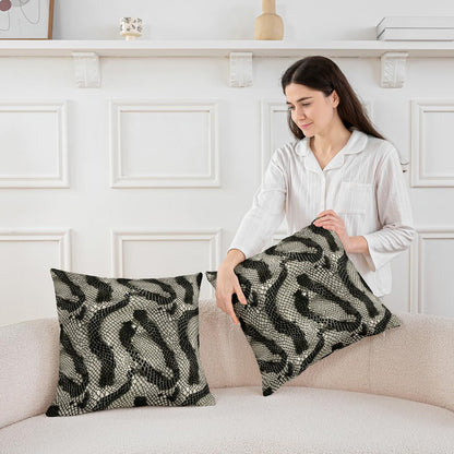 Snake Throw Pillow Covers Black Serpent Skin Square Pillow Cases | Tropical Desert Wild Animals Decorative Pillowcases African Safari Animals Cushion Covers 20"*20"*2(Inserts Not Included)