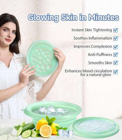 Face Bowl for Ice with Built-in Ice Tray – Collapsible Silicone Facial Ice Bath Bowl for Cold Plunge Therapy, Skin Tightening & Acne Relief – Portable Spa Tool for Home & Travel(Black)