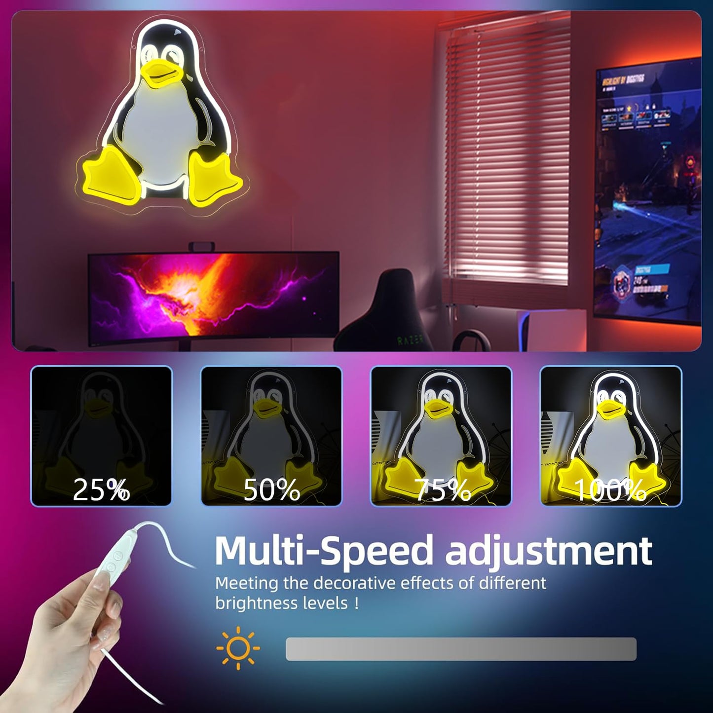 OIZEGO Penguin Neon Signs for Wall Decor Neon Lights for Bedroom Led Signs Suitable for Dormitory Man Cave Christmas Gift