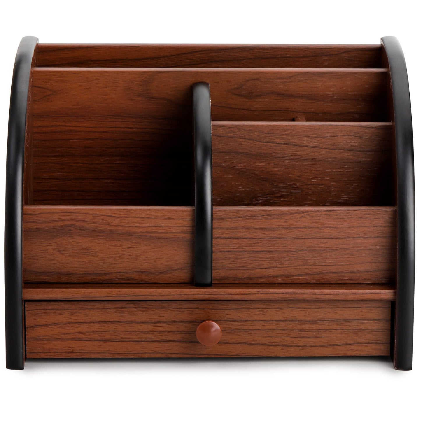 Foraineam Wooden Desk Organizer with Drawer, Remote Control Holder Caddy, Makeup Organizers, Wood Pencil Holder Desktop Supplies and Stationery Rack for Home Office School Tabletop Accessories Storage