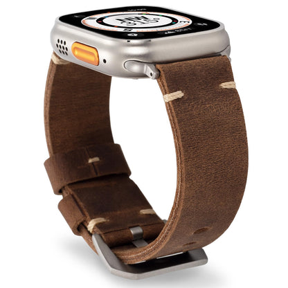 Handmade Double Sided Leather Bands Compatible with Apple Watch Ultra 2/Ultra Band 49mm 46mm 45mm 44mm 42mm ，Men Retro Design Grain Genuine Leather Band For iWatch Series SE 10 9 8 7 6 5 4 3 2 1