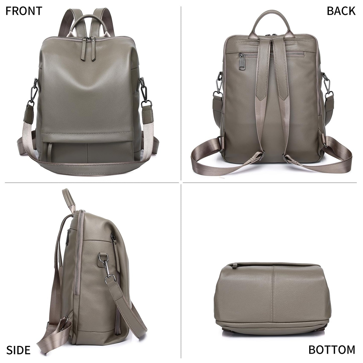 Wesccimo Genuine Leather Backpack Purse for Women, Fashion Designer Soft Backpack with Large Compartment Grey