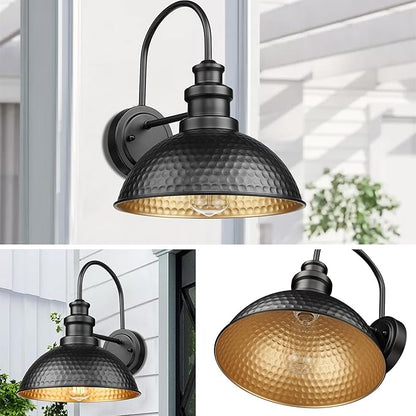 Casia Outdoor Farmhouse Barn Lights, Anti-Rust Outdoor Wall Sconce, Exterior Wall Lights, Front Door Mounted Lighting Fixture,Vintage Gooseneck Lighting for Porch,Garage,Patio (Black, 2 Pack)