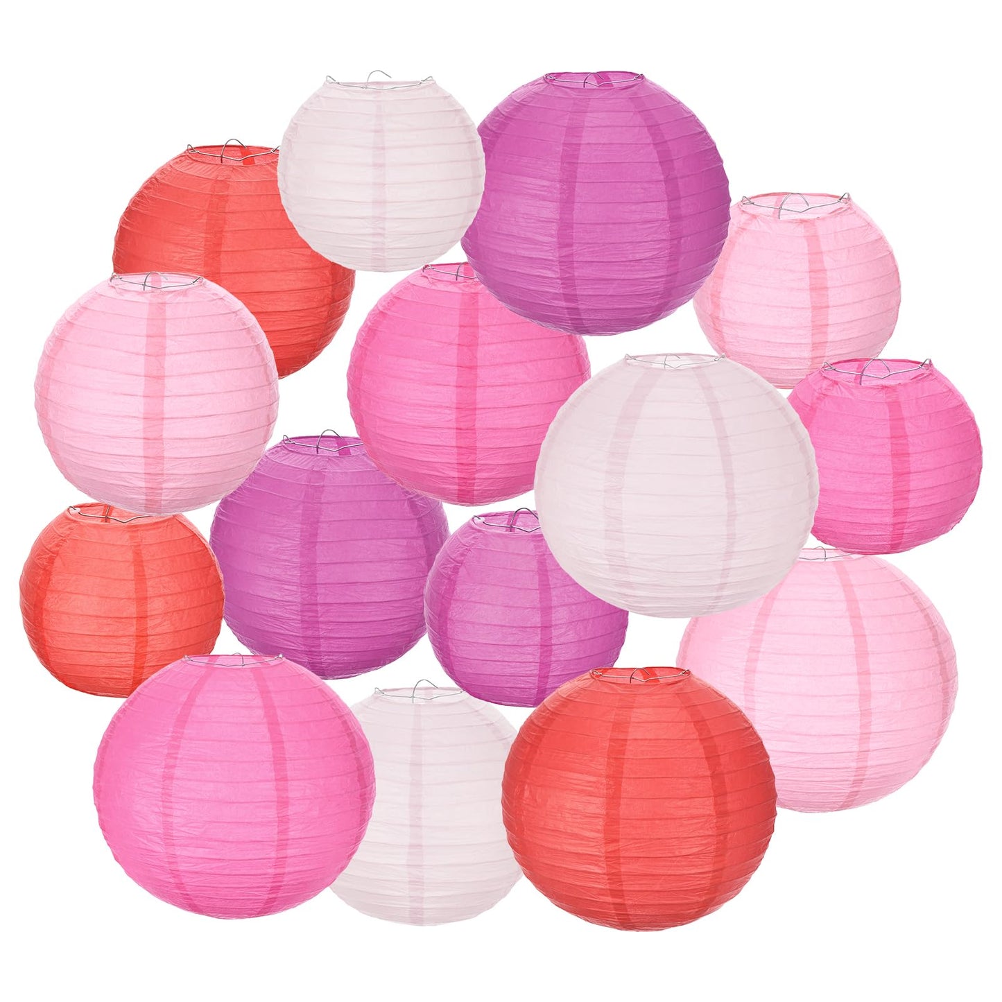 MECCANIXITY 15PCS Paper Lanterns Decorative, 4" 8" 12" Round Hanging Lantern Chinese Lanterns for Home Decor, Birthday, Wedding, Christmas (Red,Pink,Rose Red,Light Pink,Purple)