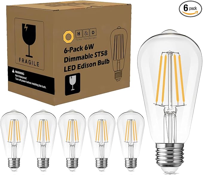 LED Light Bulbs Edison dimmable Bulbs Warm White 2700K Light Bulbs,E26 Base Energy Saving Equivalent 60W Incandescent watt,Antique Glass Style for Home, Bedroom. (2700k Warm White, 6-Pack)