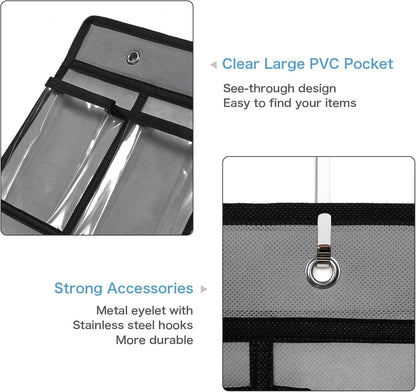 42 Pocket Classroom Pocket Chart for Cell Phones and Calculator,Clear Cellphone Pocket Chart for Classroom with Number Sticker and Hooks (Grey-42 Pockets)