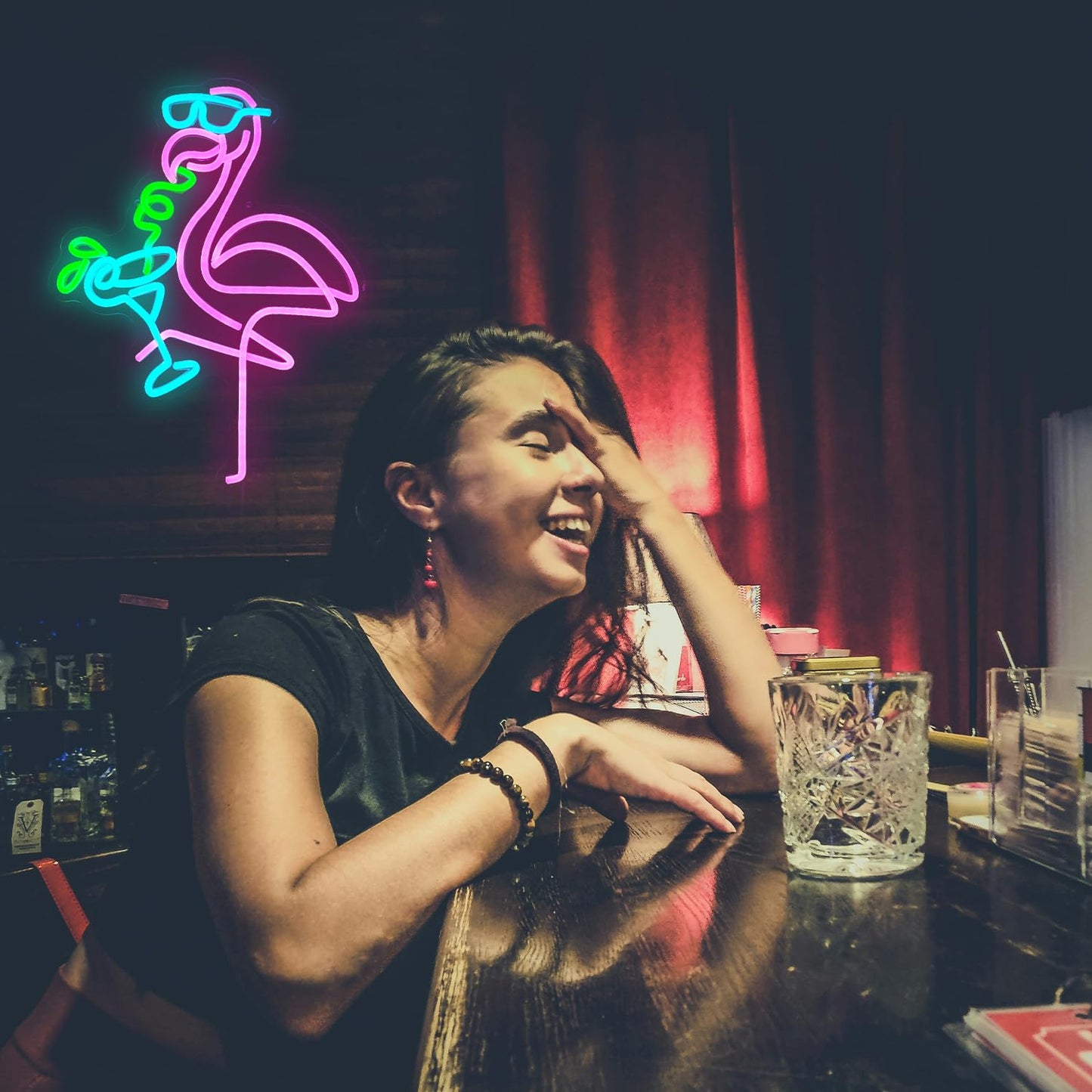 Flamingos Drink Neon Sign LED Cocktail Light Up Sign for Wall Decor Dimmable USB Powered Animal Neon Light for Living Room Kids Room Bar Art Wall Decor （16.7 * 12.8In）