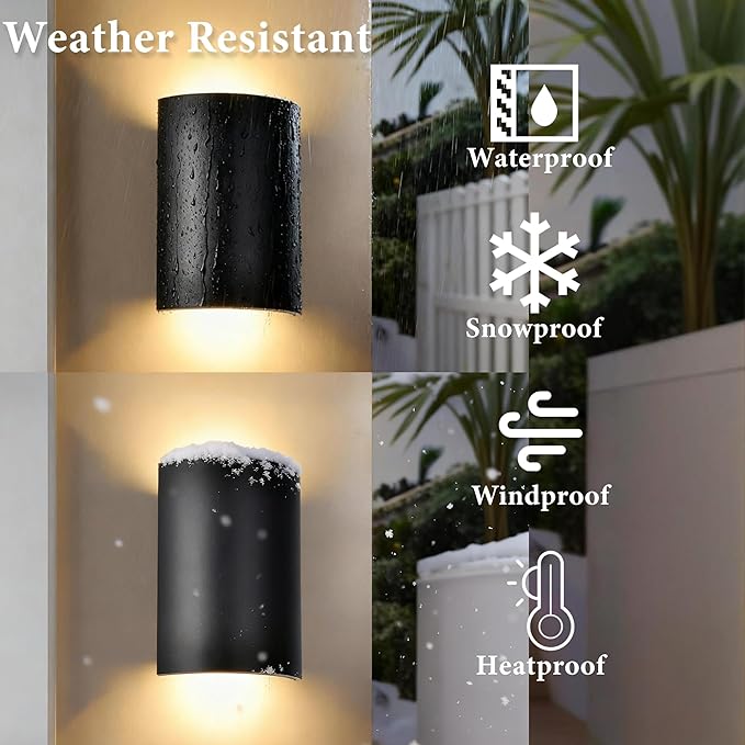 Modern Black LED Up and Down Lights Outdoor, Waterproof Exterior Wall Sconce Lighting, 3000K Integrated LED Porch Light Fixture for House, Garage, and Patio