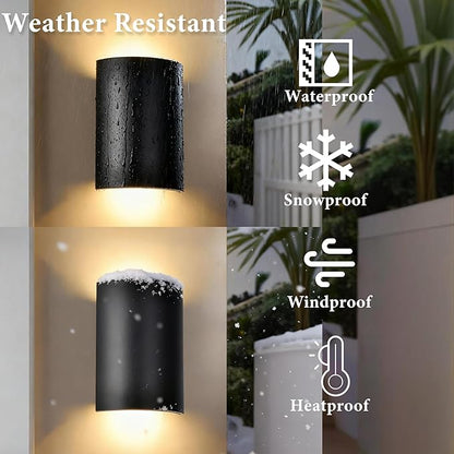 Modern Black LED Up and Down Lights Outdoor, Waterproof Exterior Wall Sconce Lighting, 3000K Integrated LED Porch Light Fixture for House, Garage, and Patio