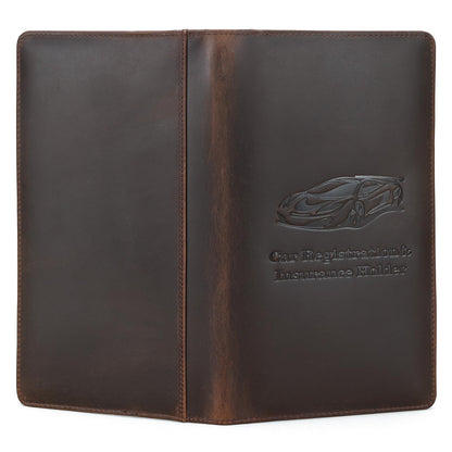 Polare Vintage Full Grain Leather Car Registration and Insurance Card Holder, Vehicle Glove Box Organizer Car Essentials RFID Wallet Case for Driver License, Cards & Documents