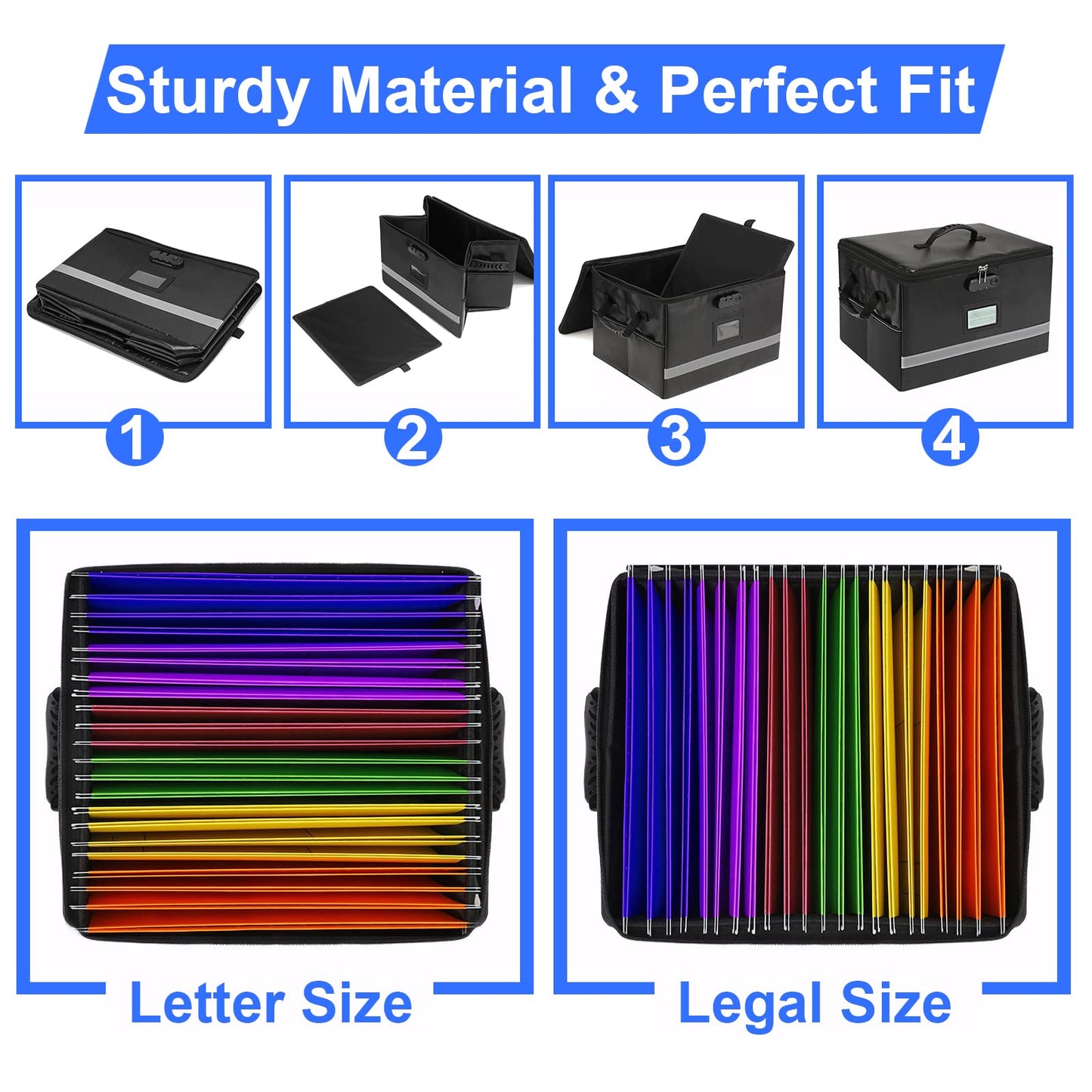 EXLIFBAG File Organizer, Fireproof File Box with Lids, Important Document Organizer Box with Lock, Portable File Folder Organizer with Handle