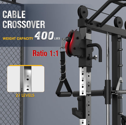 DONOW Smith Machine with Weight Stacks, Heavy Duty Home Gym System Power Cage Cable Crossover Machine Multi-Functional Trainer Ratio 1:1