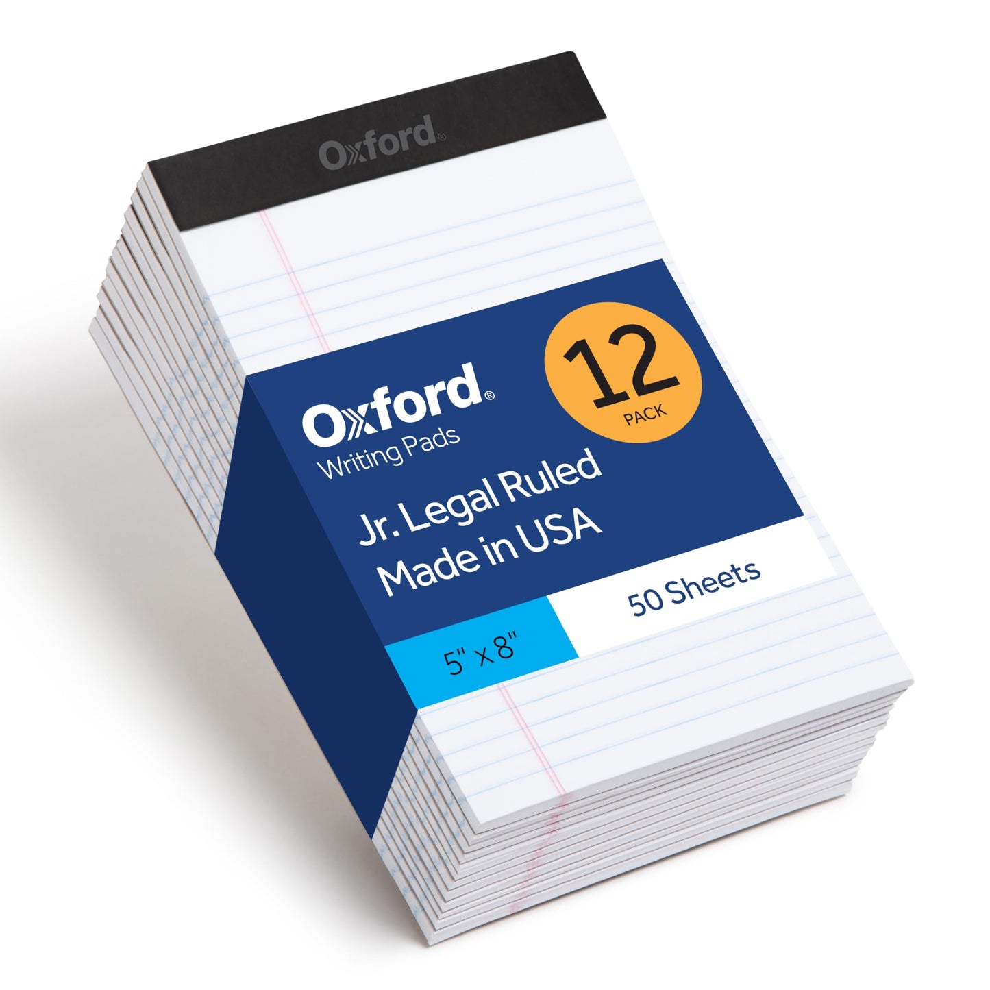 Oxford Legal Pads, 12 Pack, Premium Note Pads, 50 Legal Ruled 5" x 8" Sheets, Bright White Paper with Firm Back, Small Portable Notepads