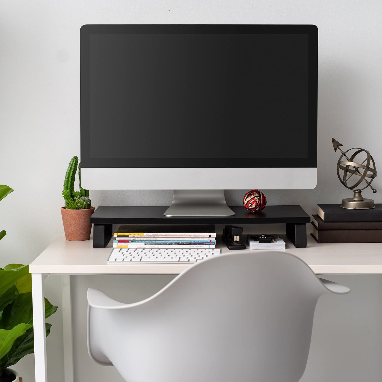 IRIS USA 1-Tier Multi-Purpose Modern PC Monitor Organizer Stand with Metal Legs, Ergonomic Desktop and Countertop Riser for Computer Laptop TV Kitchen Pantry and Closet Organization, Black