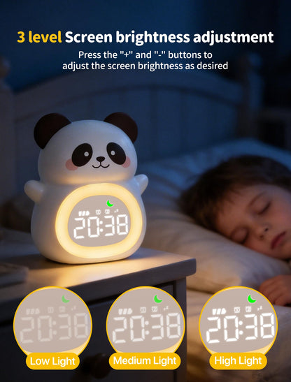 MASHI Panda Kids Alarm Clock, Sun & Moon Sleep Trainer for Toddlers, Cute Animal OK to Wake Clock with 9 Color Night Light, 6 Soothing Sounds, Dual Alarm, for Boys & Girls