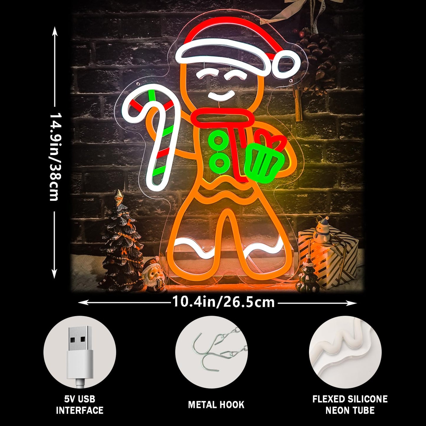 Gingerbread Man Neon Sign Dimmable Christmas Neon Light For Wall Room Decor Christmas Led Sign For Bedroom Living Room Home christmas Decor Gift Party Decorations