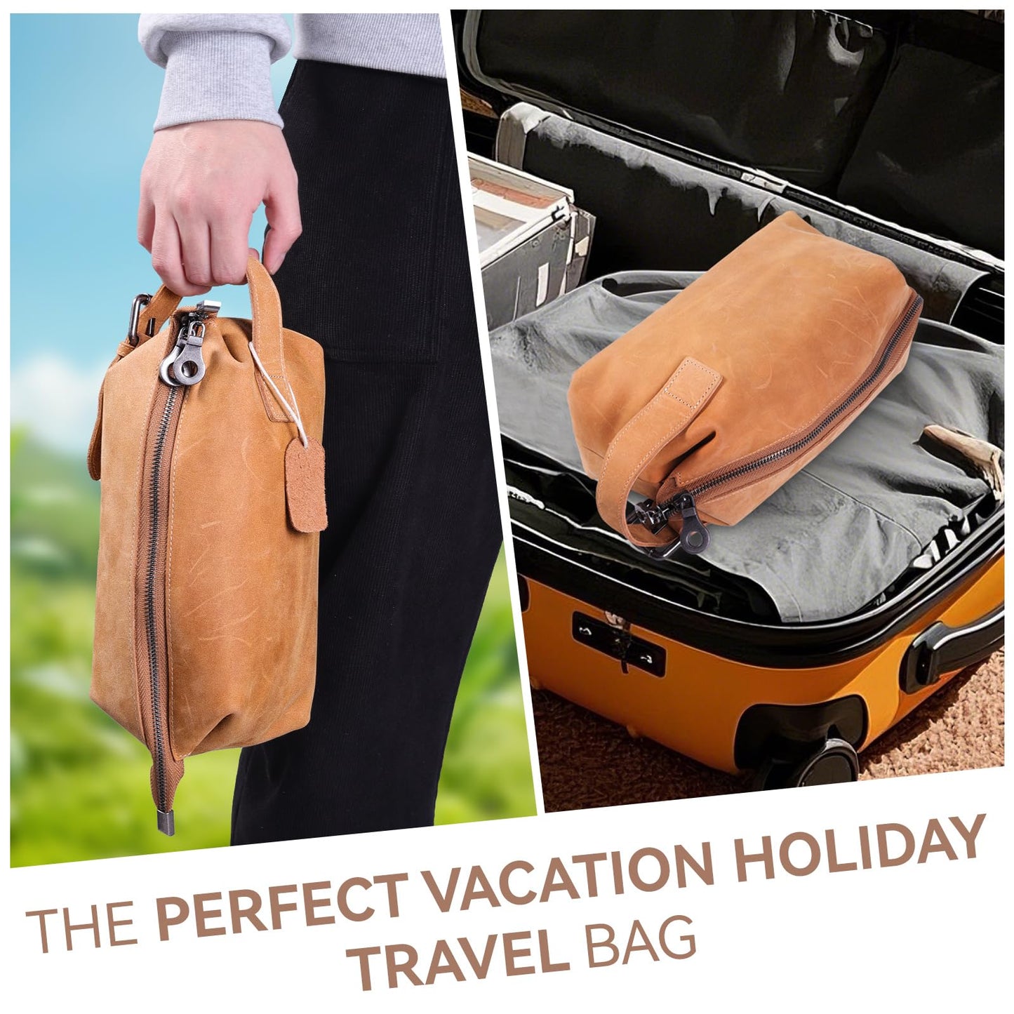 MCKDERWRILL Multi-functional Leather Travel Toiletry Bag - Full-grain leather Water-Resistant Travel, Shaving & Cosmetic Organizer for Men & Women - Compact Bathroom Essentials (Brown)