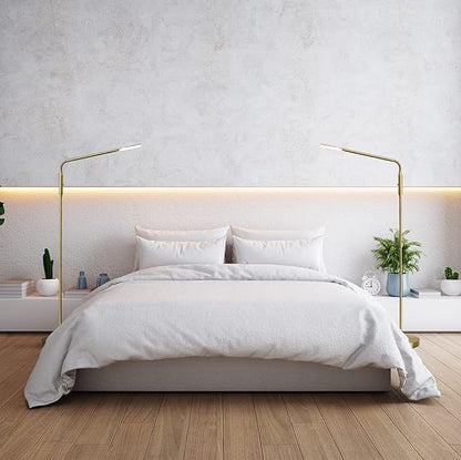 O’Bright Moon - Dimmable LED Floor Lamp, Adjustable Color Temperature for Bedside Reading, Work Light, Art/Crafting Light, Sewing, 360° Flexible Gooseneck, Rotatable Lighting, Antique Brass