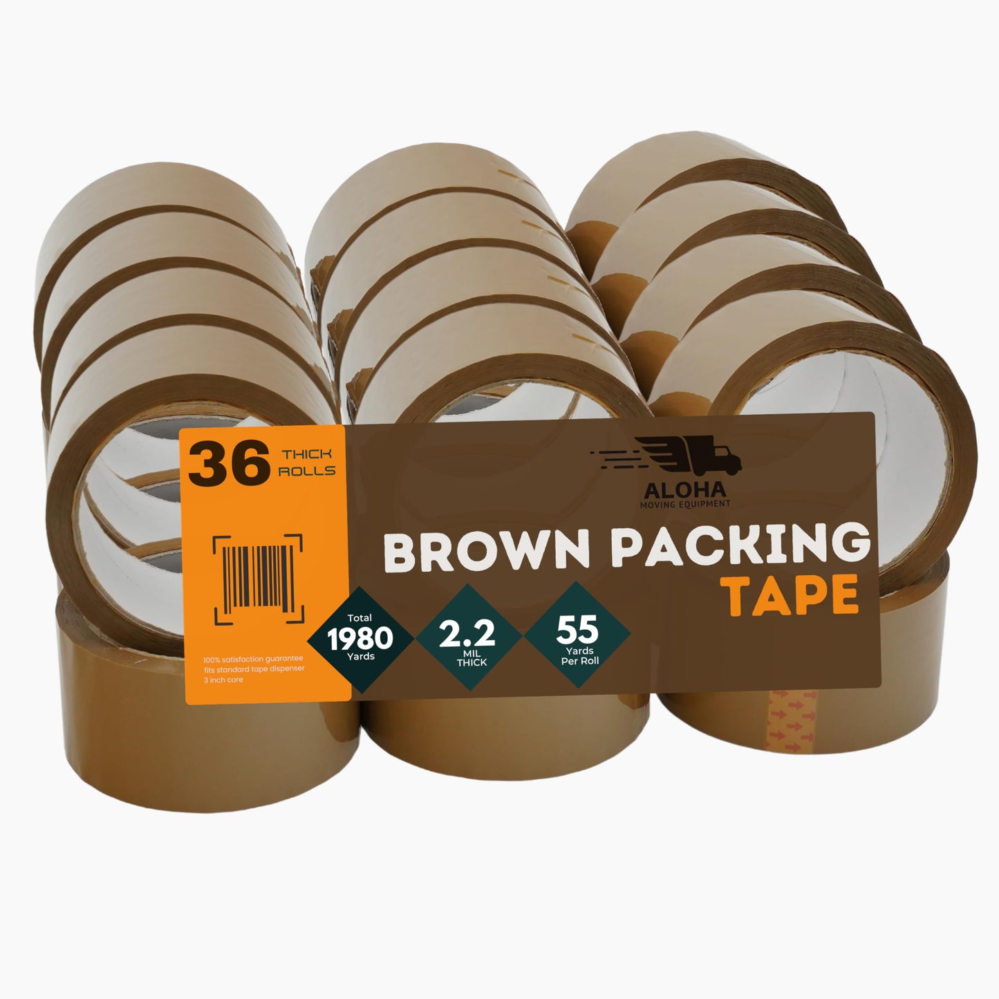 Brown Packing Tape – Heavy Duty Brown Shipping Tape for Box Packaging & Moving – 2.2mil Thick, 2-inch Wide Mailing Tape – 36 Rolls (1980 Yards)